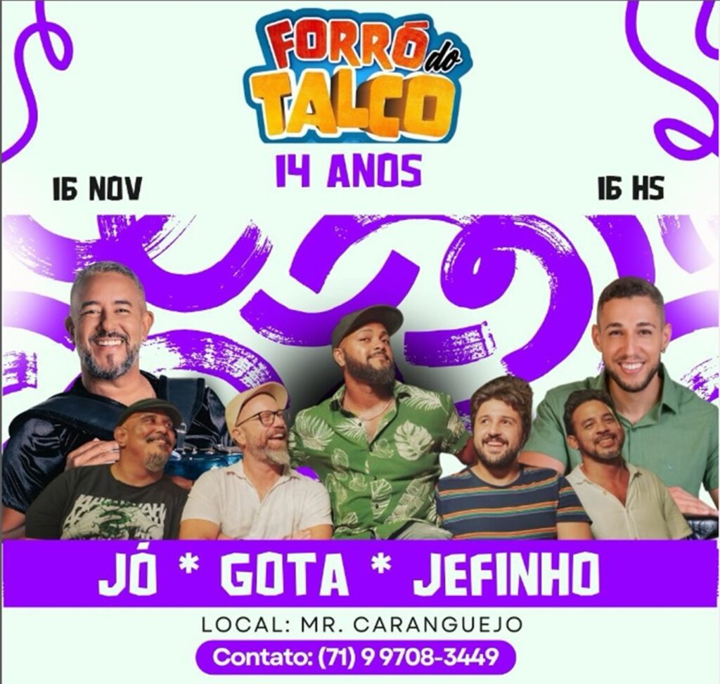 Forró do Talco celebra 14 anos com shows de Jó Miranda, Forró da Gota e Jefinho Dias