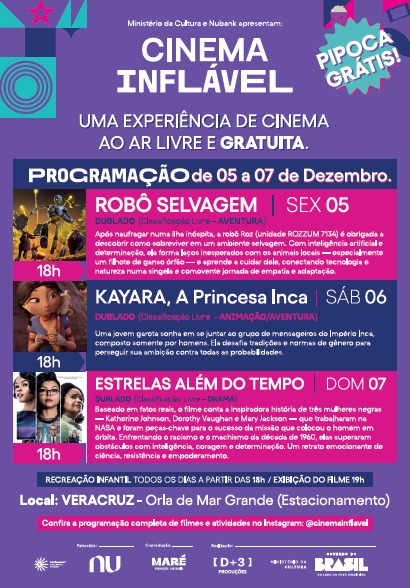 Cinema Inflável vai exibir filmes gratuitamente na orla de Mar Grande