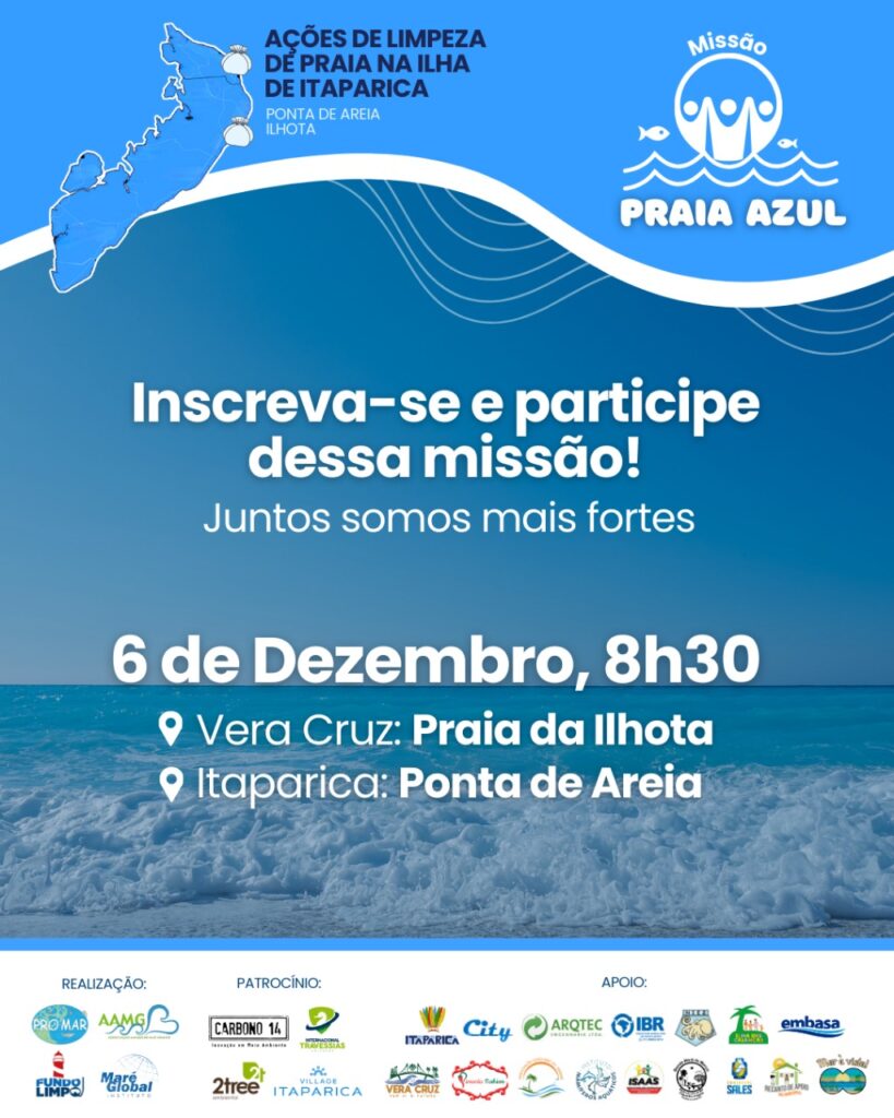 Missão Praia Azul mobiliza ação histórica de limpeza simultânea na Ilha de Itaparica